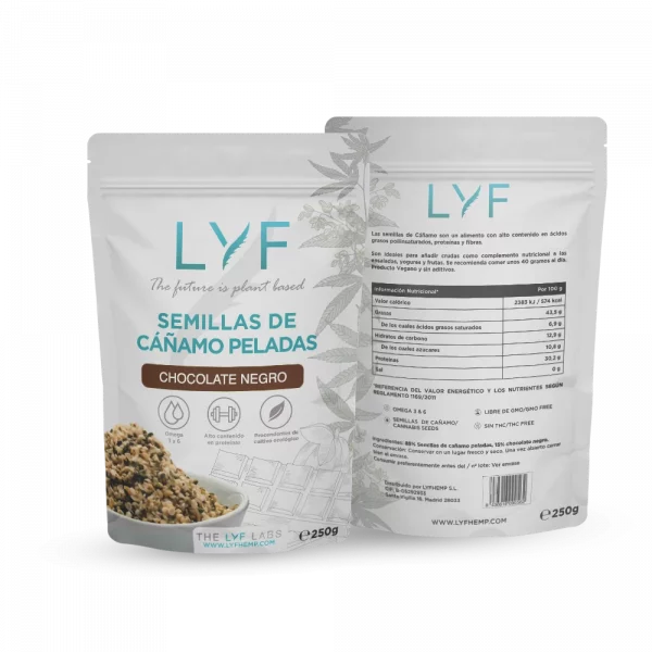 Semillas de Cáñamo Peladas con Chocolate Negro LYF (250g) – Image 3