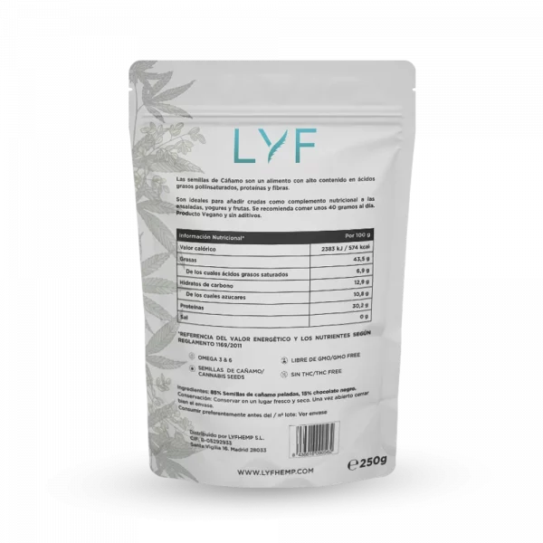 Semillas de Cáñamo Peladas con Chocolate Negro LYF (250g) – Image 4